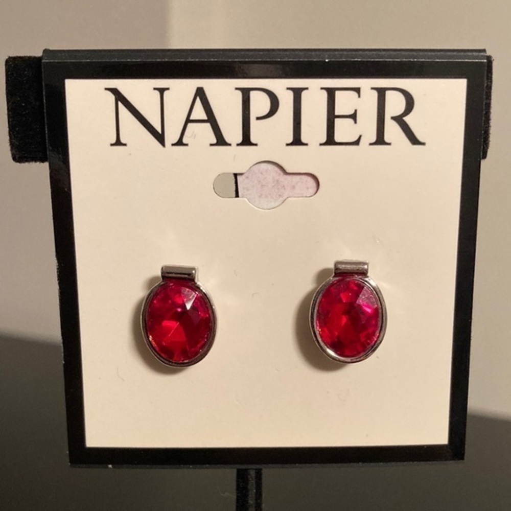Napier Vibrant Red Oval Earrings
